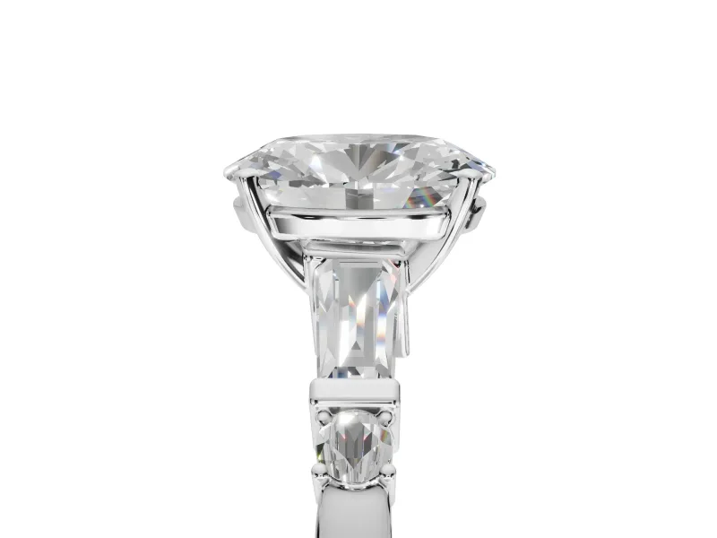 Oval Tapered Baguette Engagement Ring Setting | Bar Set Sides | White Gold