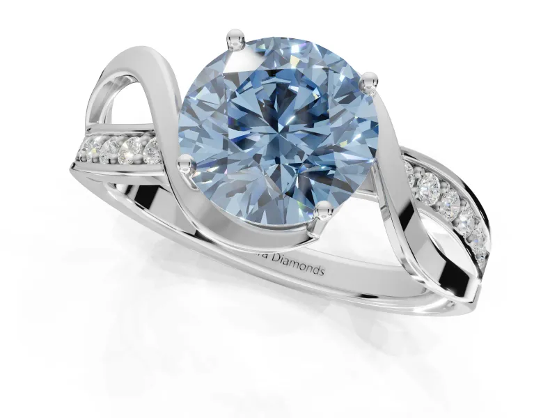 Round Bypass Solitaire Engagement Ring Setting for a Fancy Blue Lab-Grown Diamond | Pavé and Plain Strands | Platinum
