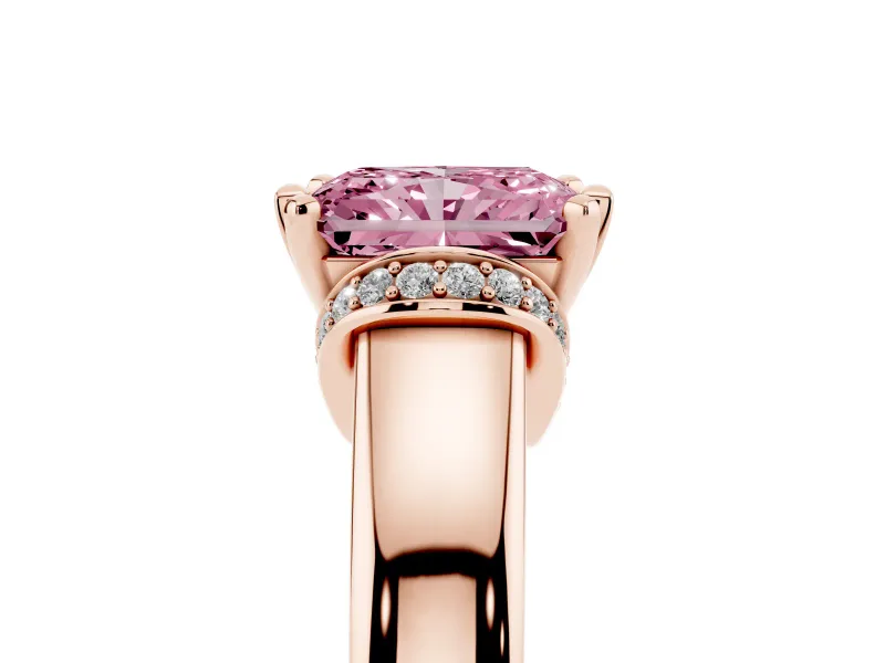 Radiant Cut Pavé Collar Engagement Ring Setting for a Fancy Pink Lab-Grown Diamond | Rose Gold