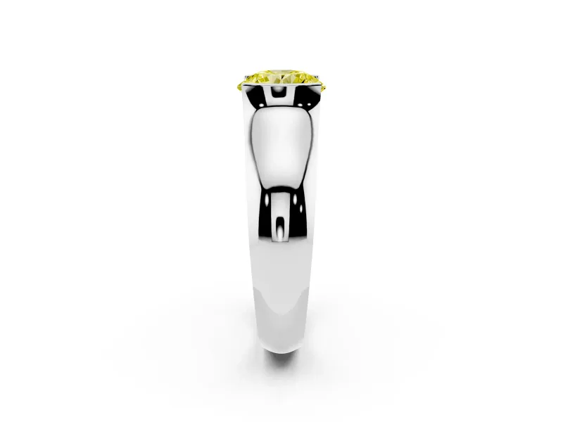 Round Half Bezel Solitaire Engagement Ring Setting for a Fancy Yellow Lab-Grown Diamond | Wide Band | Sterling Silver
