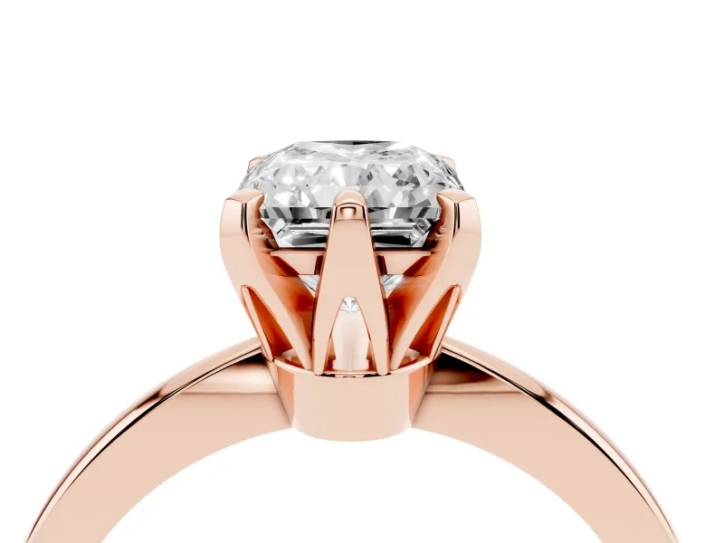 Radiant Cut Diamond Solitaire Engagement Ring Set in Rose gold with Slim Tapered Solitaire Band