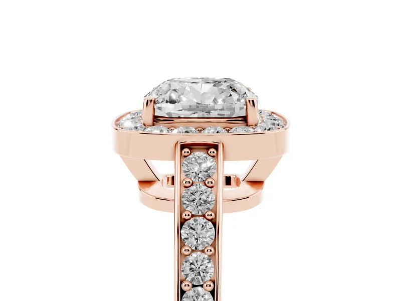 Cushion Cut Framed Halo Engagement Ring Setting | Graduated Pavé Band | Rose Gold