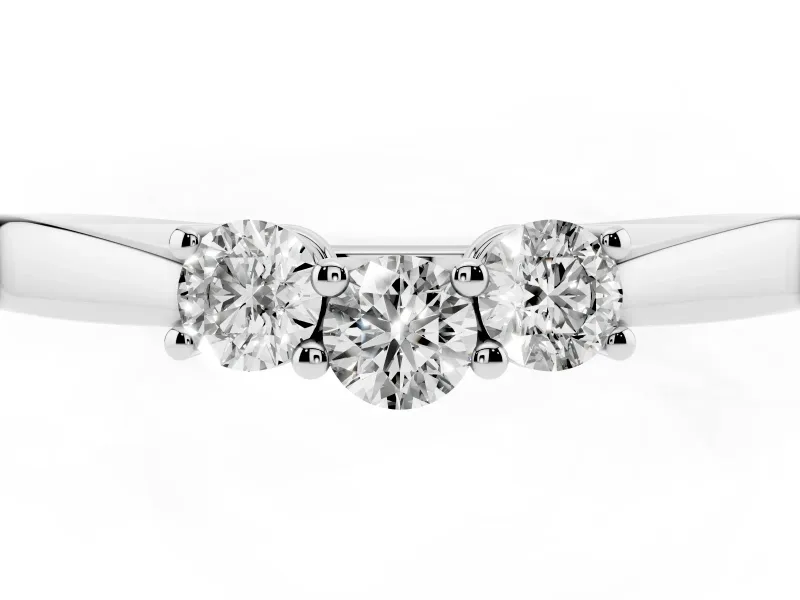 Round Lab-Grown Diamond Three Stone Curved Wedding Band | Prong Set | Sterling Silver