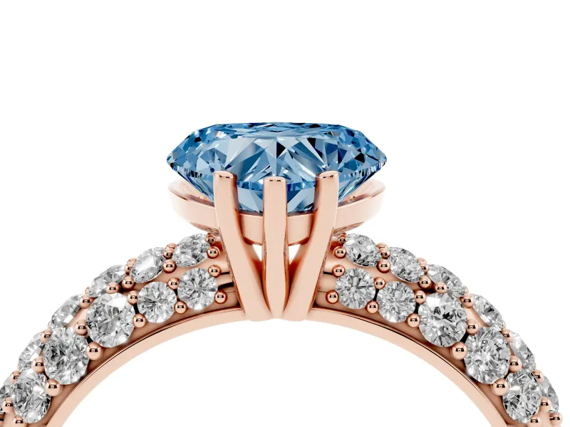 Heart-Shaped Multi Row Pave Engagement Ring Setting for a Fancy Blue Lab-Grown Diamond | Rose Gold