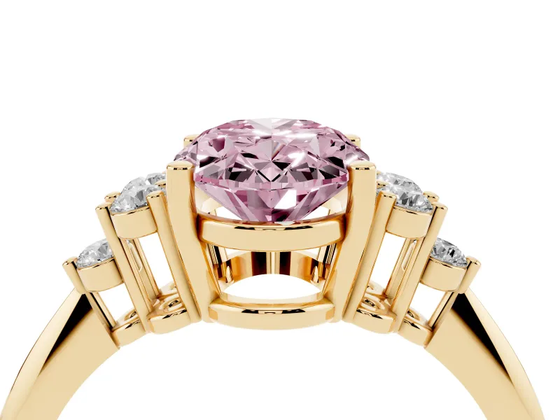Oval Cluster Accent Engagement Ring Setting for a Fancy Pink Lab-Grown Diamond | Yellow Gold