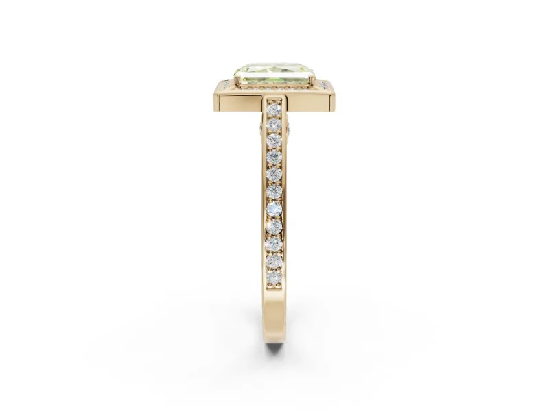 Radiant Cut Sectioned Halo Engagement Ring Setting for a Fancy Yellow Lab-Grown Diamond | Yellow Gold