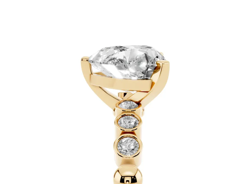 Heart-Shaped Beaded Solitaire Engagement Ring Setting | Bezel Accents | Yellow Gold