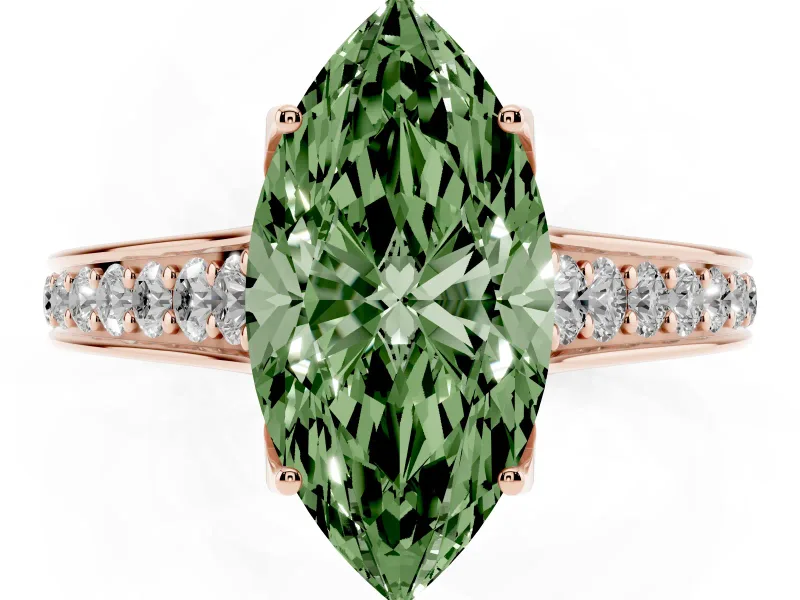 Marquise Graduated Pavé Engagement Ring Setting for a Fancy Green Lab-Grown Diamond | Rose Gold