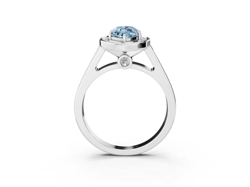 Fancy Blue Marquise Cut Diamond Halo Solitaire Ring Set in Silver with Pavé Band and Bezel Setting