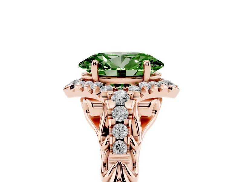 Oval Hidden Halo Filigree Engagement Ring Setting for a Fancy Green Lab-Grown Diamond | Rose Gold