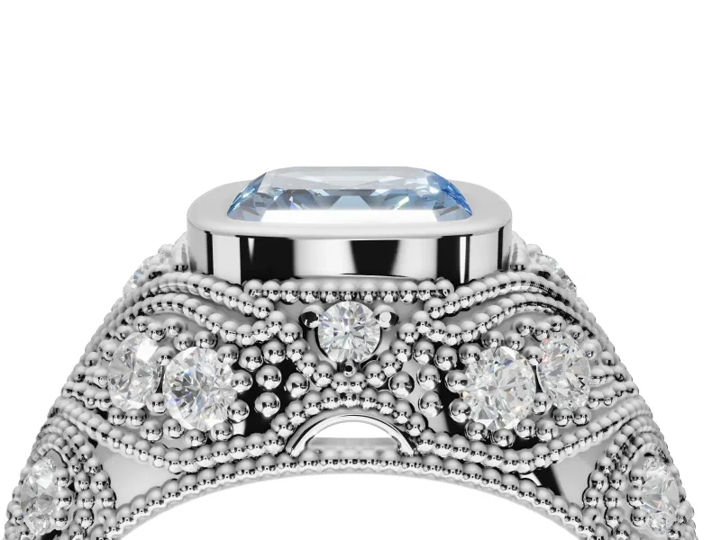 Asscher Cut Vintage Bezel Engagement Ring Setting for a Fancy Blue Lab-Grown Diamond | Platinum