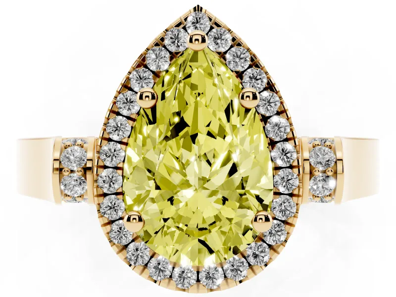 Pear-Shaped Halo Engagement Ring Setting for a Fancy Yellow Lab-Grown Diamond | Pavé Panel Shoulders | Yellow Gold