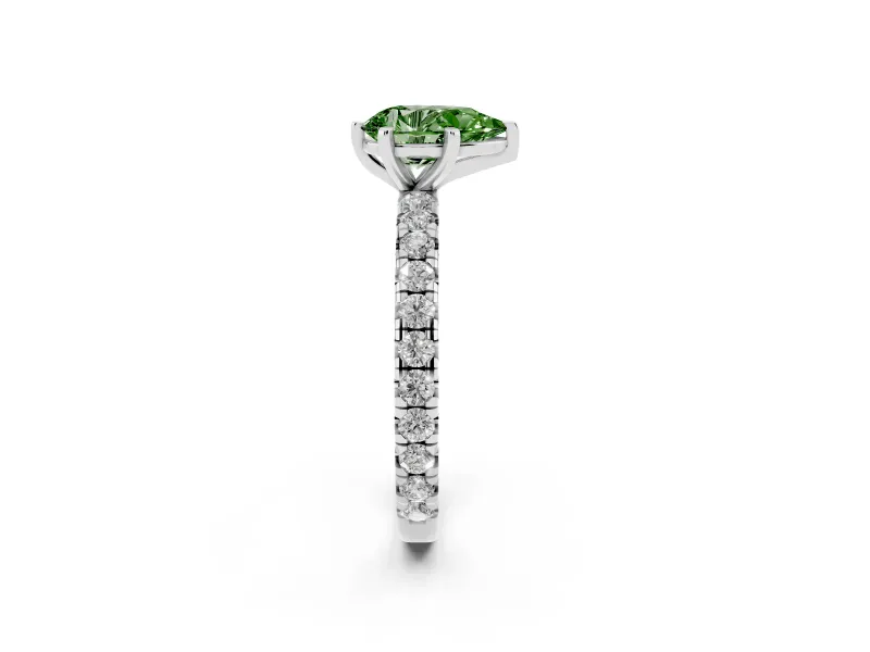 Pear-Shaped Pavé Engagement Ring Setting for a Fancy Green Lab-Grown Diamond | Platinum