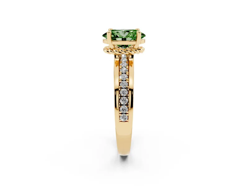 Oval Channel Set Solitaire Engagement Ring Setting for a Fancy Green Lab-Grown Diamond | Rope Collar Head | Yellow Gold
