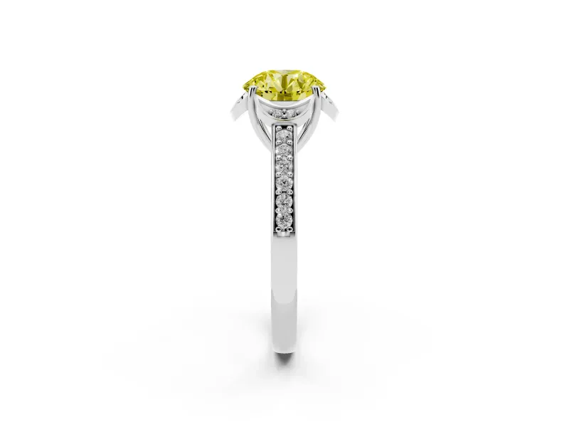 Round Floral Pavé Engagement Ring Setting for a Fancy Yellow Lab-Grown Diamond | White Gold