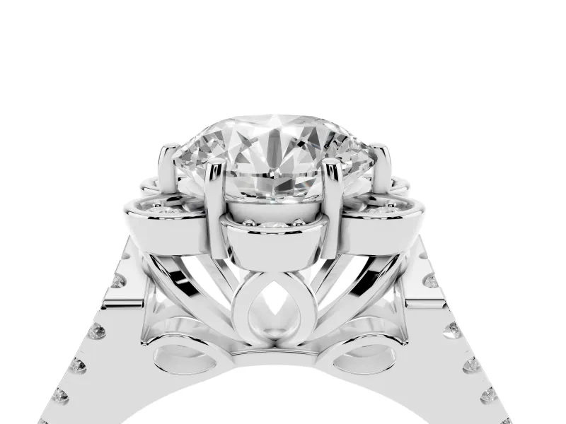 Round Petal Frame Floral Halo Engagement Ring Setting | Pavé Split Shank | White Gold