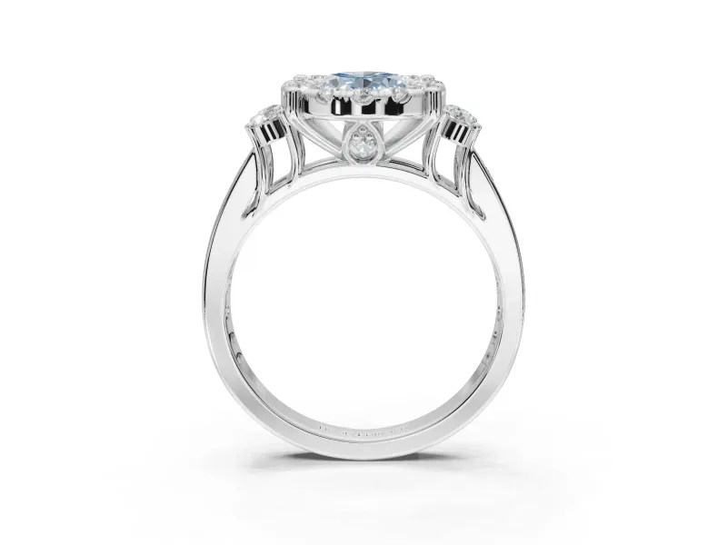 Oval Halo Engagement Ring Setting for a Fancy Blue Lab-Grown Diamond | Graduated Channel Band | Sterling Silver