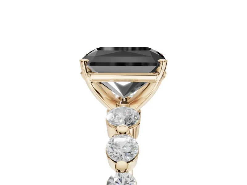 Radiant Cut Graduated Side Stone Engagement Ring Setting for a Black Center | Yellow Gold