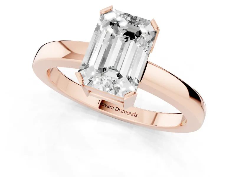 Emerald Cut Solitaire Engagement Ring Setting | Flat Tab Prongs | Rose Gold