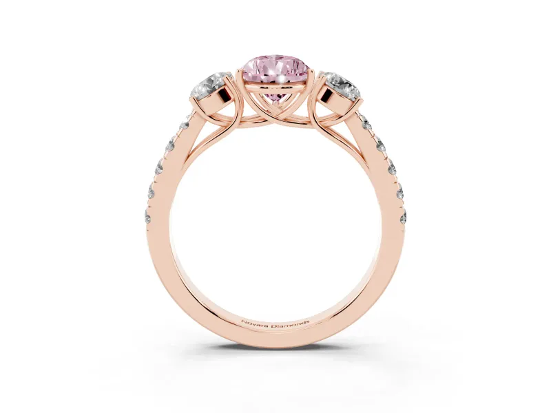 Pear-Shaped Engagement Ring Setting for a Fancy Pink Lab-Grown Diamond | Three Stone | Rose Gold