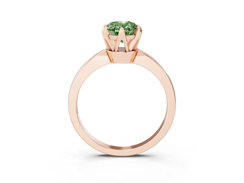 Fancy Green Oval Cut Diamond Solitaire Engagement Ring Set in Rose gold with Slim Tapered Solitaire Band