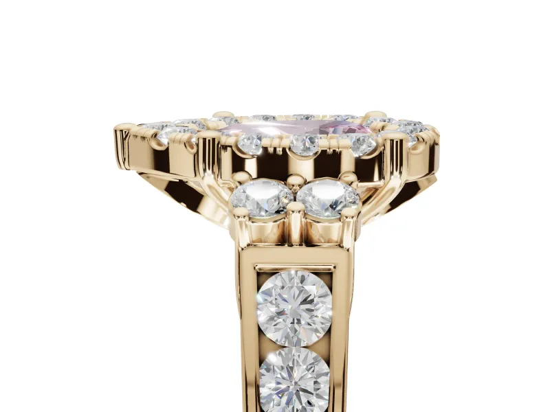 Pear-Shaped Halo Engagement Ring Setting for a Fancy Pink Lab-Grown Diamond | Graduated Channel Band | Yellow Gold