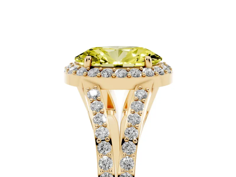 Oval Split Shank Halo Engagement Ring Setting for a Fancy Yellow Lab-Grown Diamond | Yellow Gold