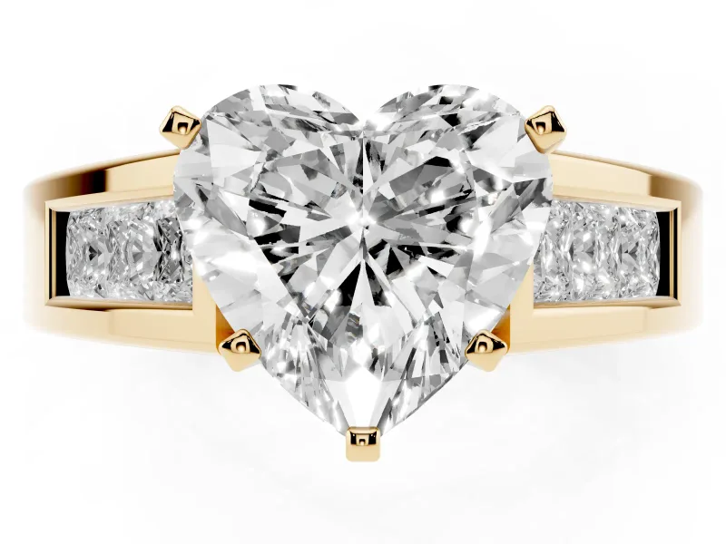 Heart-Shaped Channel-Set Engagement Ring Setting | Princess Side Stones | Yellow Gold