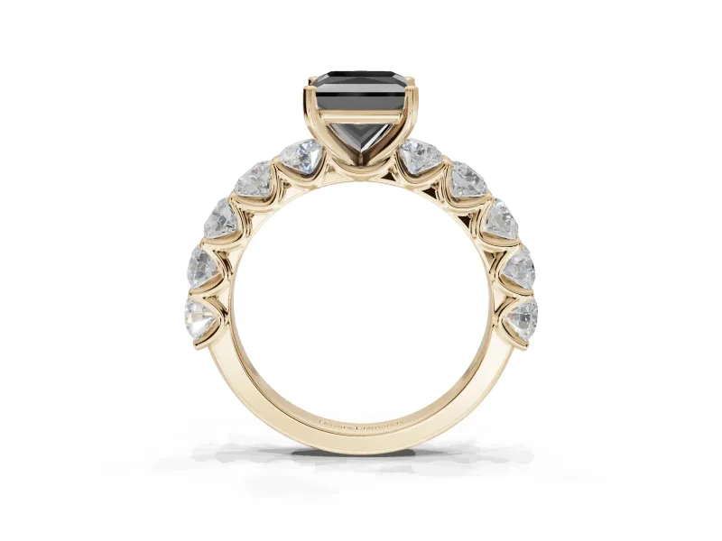 Princess Cut Side Stone Engagement Ring Setting for a Black Center | Yellow Gold