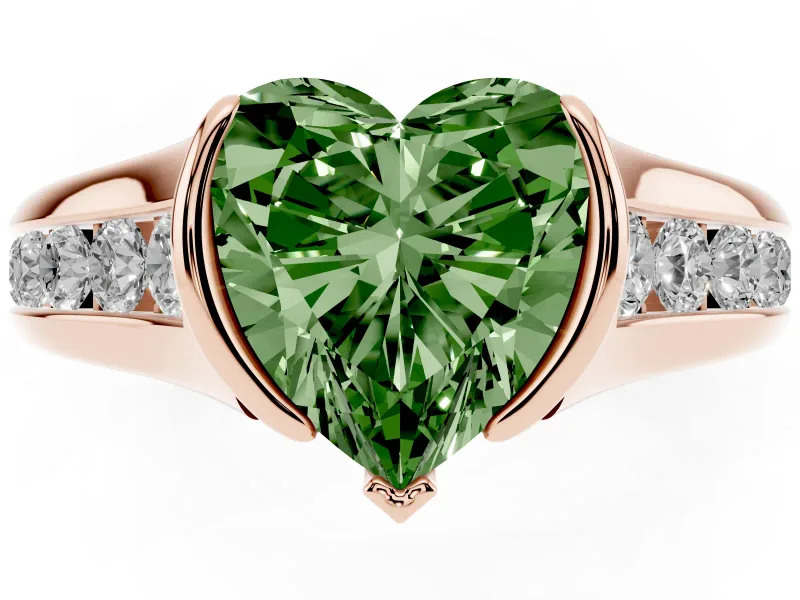 Heart-Shaped Half Bezel Engagement Ring Setting for a Fancy Green Lab-Grown Diamond | Rose Gold