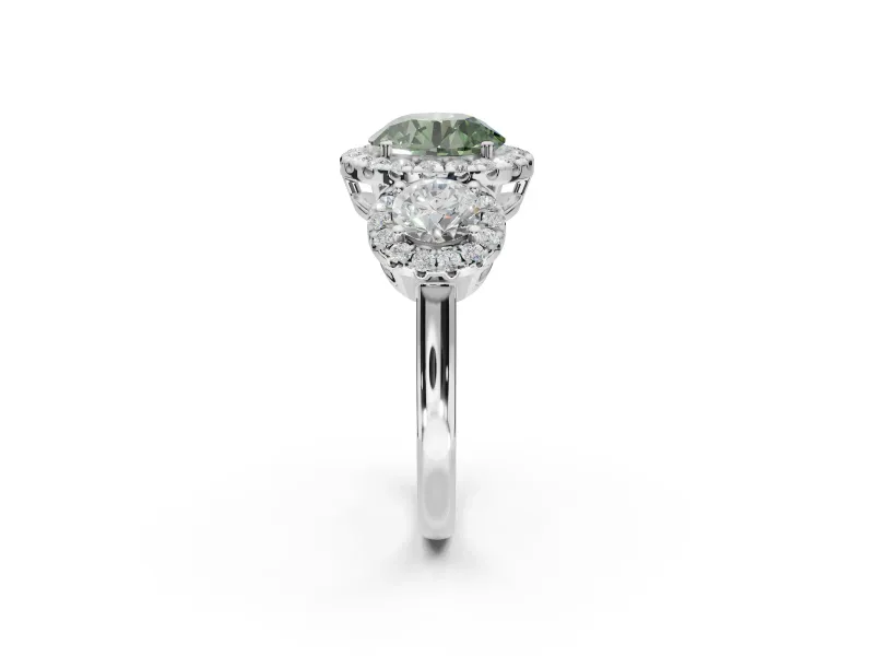 Round Three Stone Halo Engagement Ring Setting for a Fancy Green Lab-Grown Diamond | Platinum