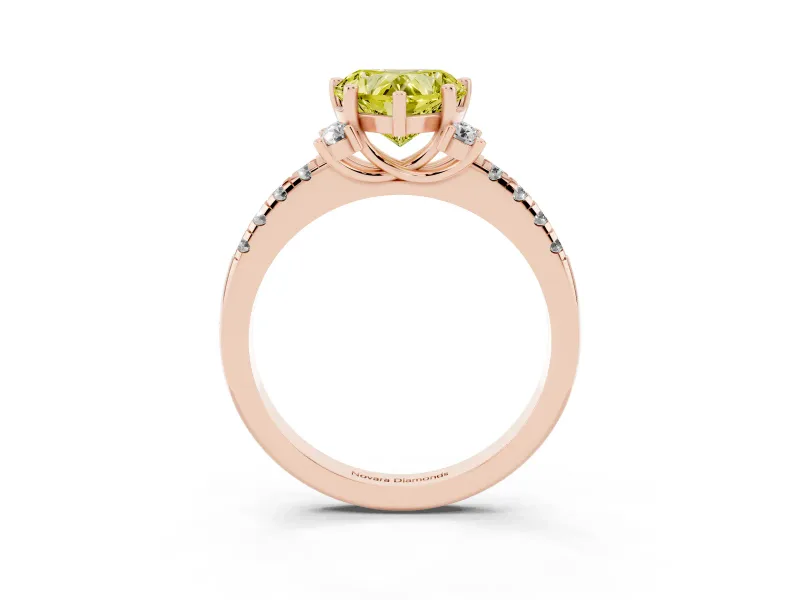 Heart-Shaped Side Stone Engagement Ring Setting for a Fancy Yellow Lab-Grown Diamond | Pave Band | Rose Gold