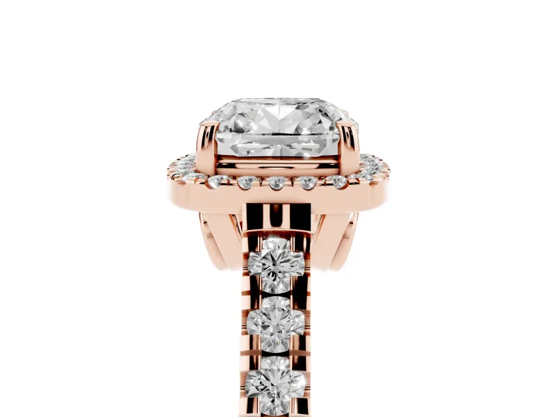 Cushion Cut Halo Engagement Ring Setting | Shared Prong Shoulders | Rose Gold
