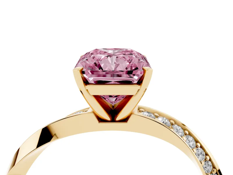 Radiant Cut Twisted Pave Engagement Ring Setting for a Fancy Pink Lab-Grown Diamond | Ribbon Band | Yellow Gold