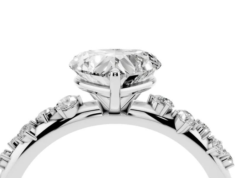 Heart-Shaped Solitaire Engagement Ring Setting | Graduated Scattered Accents | Platinum