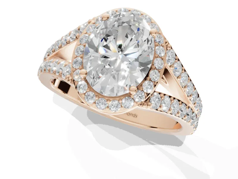 Oval Halo Pavé Engagement Ring Setting | Narrow Split Shank | Rose Gold