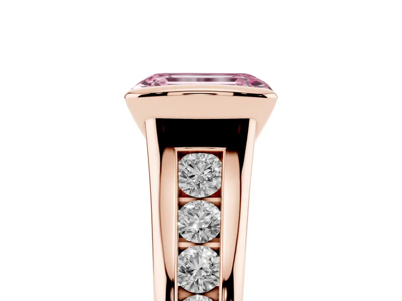 Emerald Cut Half Bezel Engagement Ring Setting for a Fancy Pink Lab-Grown Diamond | Rose Gold