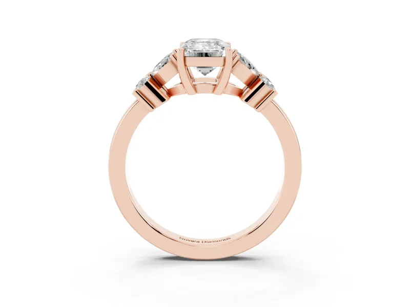 Emerald Cut Floral Side Stone Engagement Ring Setting | Marquise Petals | Rose Gold