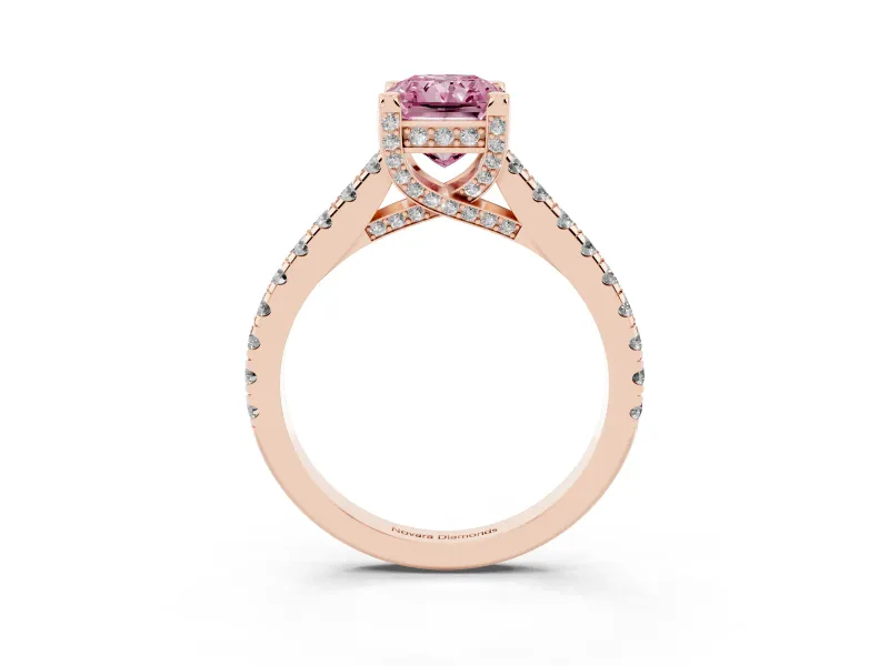 Radiant Cut Hidden Halo Pave Engagement Ring Setting for a Fancy Pink Lab-Grown Diamond | Claw Prongs | Rose Gold