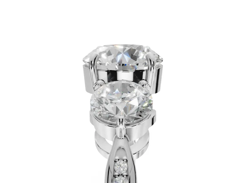 Round Three Stone Engagement Ring Setting | Tapered Pave Band | Platinum