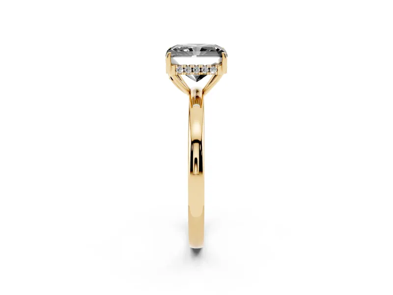Radiant Cut Hidden Halo Engagement Ring Setting for a Black Center | Thin Band | Yellow Gold