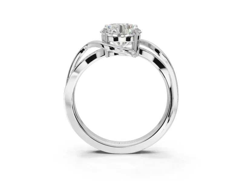 Round Bypass Solitaire Engagement Ring Setting | Pavé and Plain Strands | Sterling Silver
