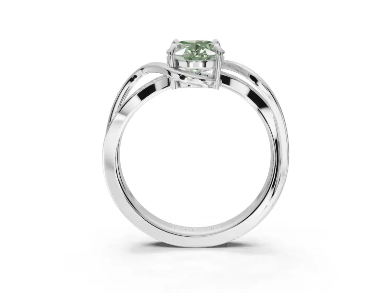 Oval Bypass Solitaire Engagement Ring Setting for a Fancy Green Lab-Grown Diamond | Pavé and Plain Strands | Platinum