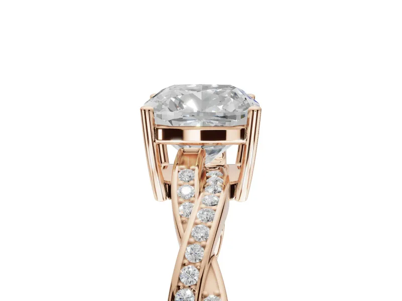Cushion Cut Twisted Pavé Solitaire Engagement Ring Setting | Open Basket | Rose Gold