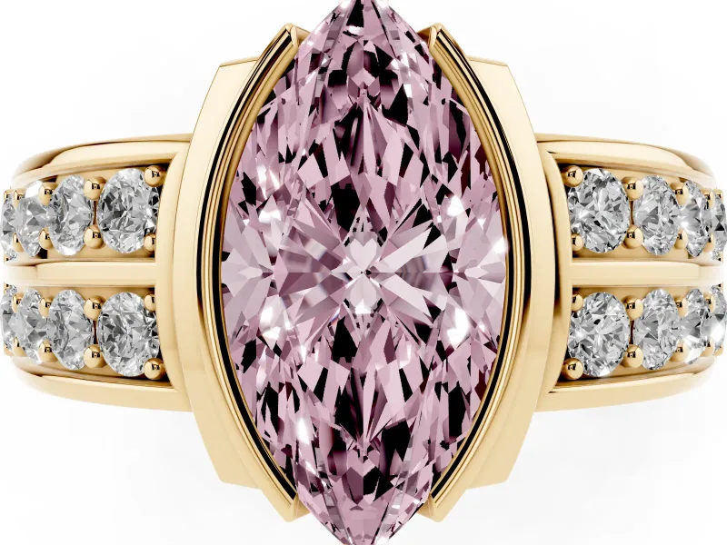Marquise Half Bezel Engagement Ring Setting for a Fancy Pink Lab-Grown Diamond | Double Row Channel Band | Yellow Gold