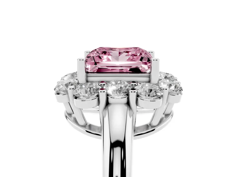 Princess Cut Graduated Milgrain Halo Engagement Ring Setting for a Fancy Pink Lab-Grown Diamond | Sterling Silver