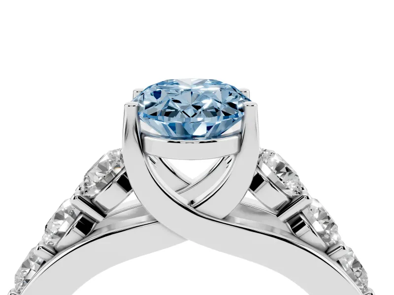 Oval Graduated Engagement Ring Setting for a Fancy Blue Lab-Grown Diamond | White Gold