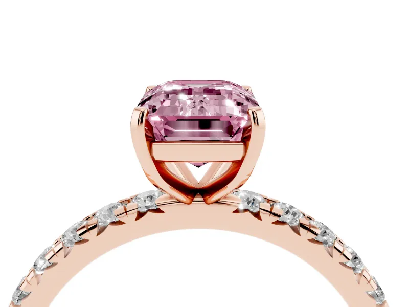 Emerald Cut Pavé Engagement Ring Setting for a Fancy Pink Lab-Grown Diamond | Rose Gold
