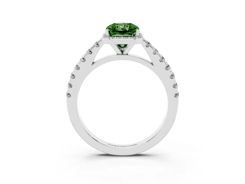 Radiant Cut Halo Pavé Engagement Ring Setting for a Fancy Green Lab-Grown Diamond | Sterling Silver