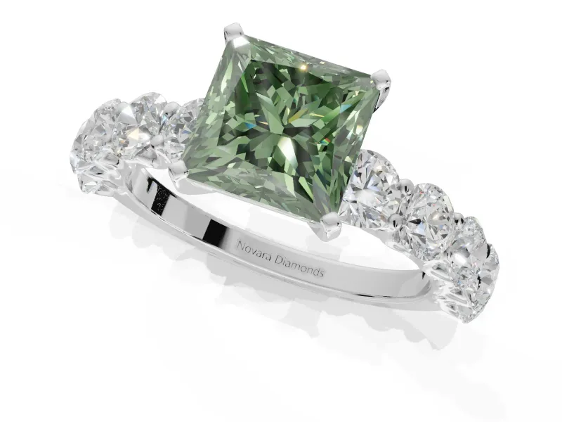 Princess Cut Engagement Ring Setting for a Fancy Green Lab-Grown Diamond | Sterling Silver - Design NV-24455